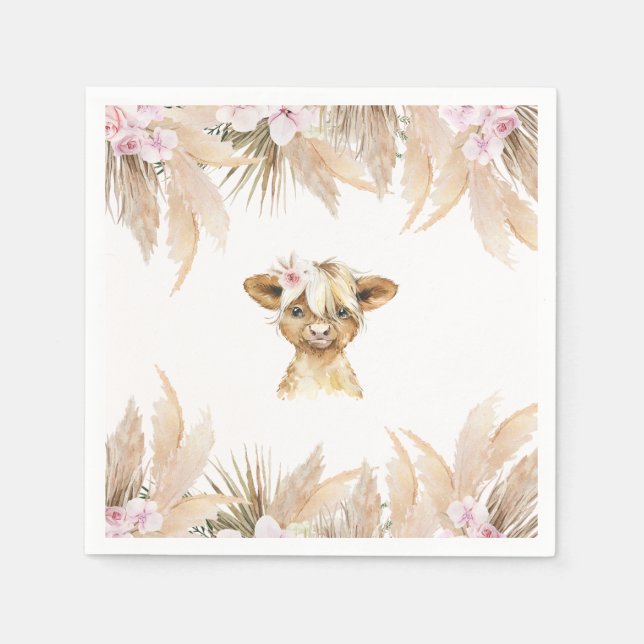 Floral Highland Cow Napkins Serviette (Vorderseite)