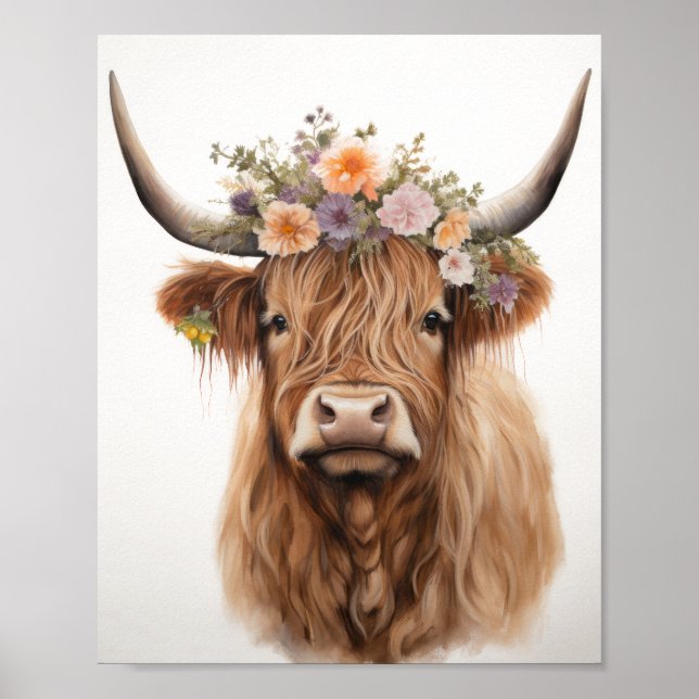 Floral Highland Cow Poster (Vorne)