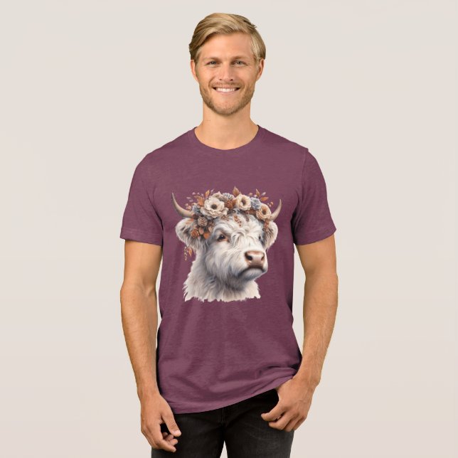 Floral Highland Cow Tri-Blend Shirt (Vorderseite voll)
