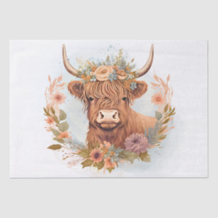 Floral Highland Cow Watercolor Seidenpapier