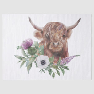 Floral Highland Cow Watercolor Seidenpapier