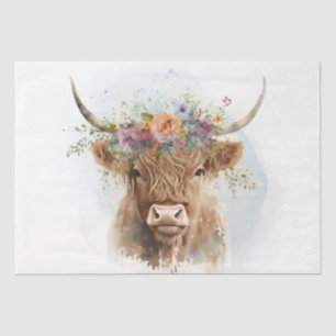 Floral Highland Cow Watercolor Seidenpapier