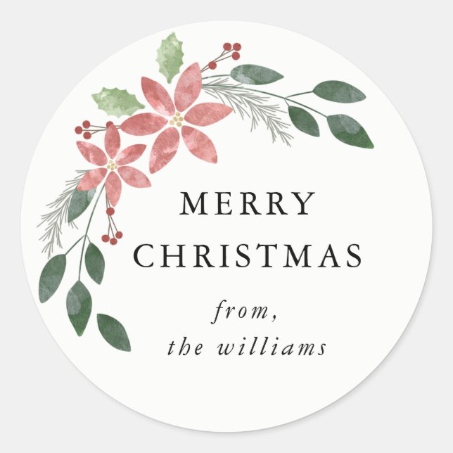 Floral Holiday Round Sticker (Vorderseite)