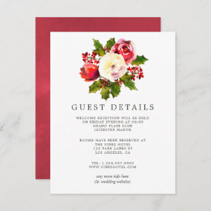 Floral Holly Christmas Guest Details Einladung
