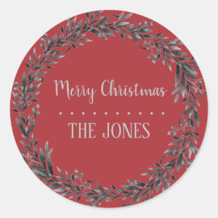 Floral Holy Kreath   Personalisierte Weihnachten Runder Aufkleber