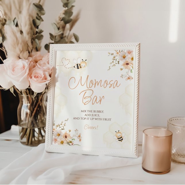 Floral Honey Bee Baby Dusche Momosa Bar Sign Sockelschild (Von Creator hochgeladen)