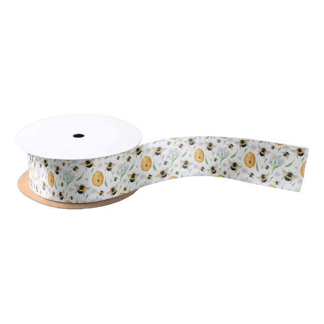 Floral Honey Bees Ribbon Satinband (Spule)