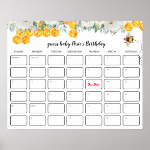 Floral Honeycomb   Baby Shooter Birthday Guessing Poster