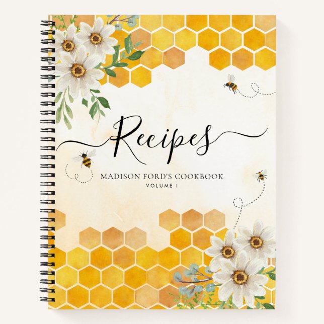 Floral Honeycomb BumbleBee Gelbe Rezept Notizbuch (Vorderseite)