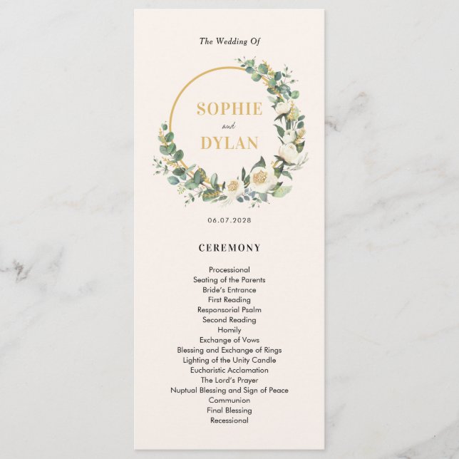 Floral Hoop EDITABLE COLOR Wedding Program Programm (Vorderseite)
