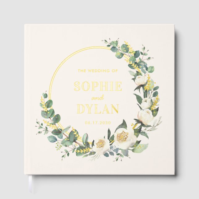 Floral Hoop Elegant Hochzeitssessbare Farbe Gästebuch (Vorderseite)