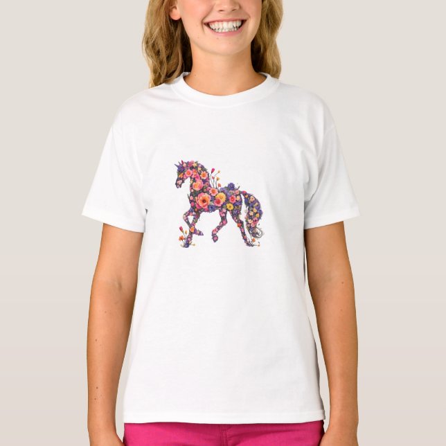 Floral Horse Flower Art T-Shirt (Vorderseite)