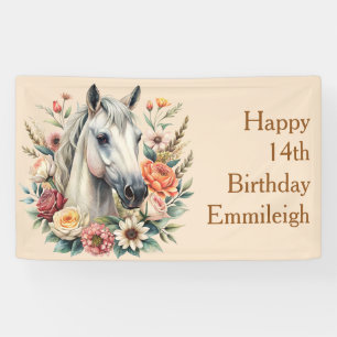 Floral Horse Teen Girl Birthday Banner