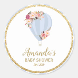 Floral Hot Air Ballon Baby Dusche Blue Vielen Dank Runder Aufkleber