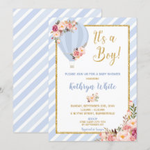 Floral Hot Air Ballon Baby Dusche Einladung Boy