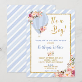 Floral Hot Air Ballon Baby Dusche Einladung Boy