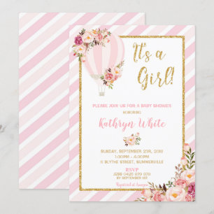 Floral Hot Air Ballon Baby Dusche Einladung Girl