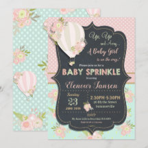 Floral Hot Air Ballon Baby Dusche Einladung Girl