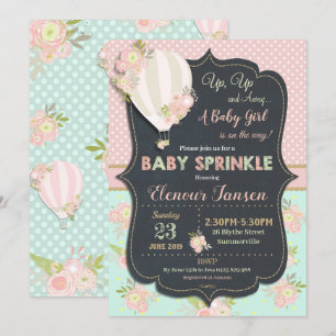 Floral Hot Air Ballon Baby Dusche Einladung Girl