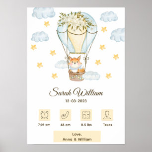 Floral Hot Air Ballon Baby Fox Geburtsstunde Poster