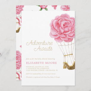 Floral Hot Air Ballon Baby Shooting Peony Einladung