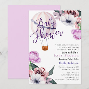 Floral Hot Air Ballon Babyduschmaschine lila Einladung