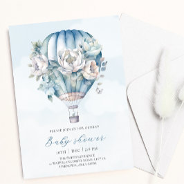 Floral Hot Air Ballon Blue Boy Baby Dusche Einladung
