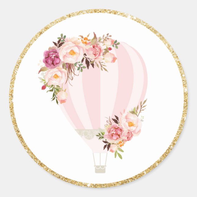 Floral Hot Air Ballon Gefallen Aufkleber Labels (Vorderseite)