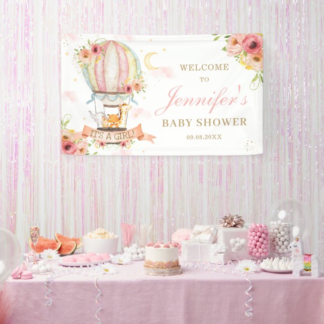 Floral Hot Air Ballon Tier Babydusche Hintergrund Banner (Party)