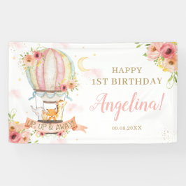 Floral Hot Air Ballon Tiere Geburtstag Hintergrund Banner