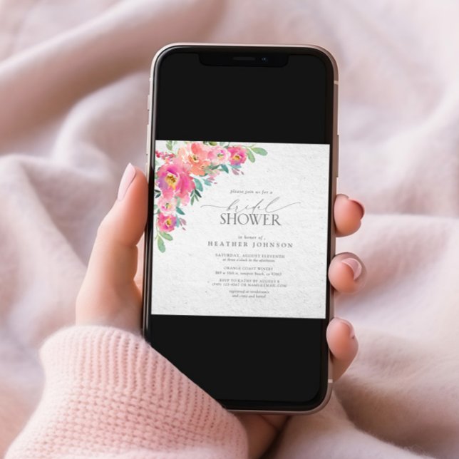 Floral Hot Pink Elegantes Brautparty Wasserfarbe Einladung (Von Creator hochgeladen)