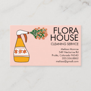 Floral House Reinigungsservice Spray Flasche Retro Visitenkarte