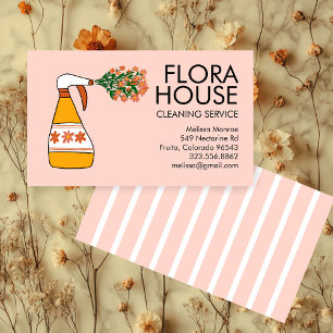 Floral House Reinigungsservice Spray Flasche Retro Visitenkarte