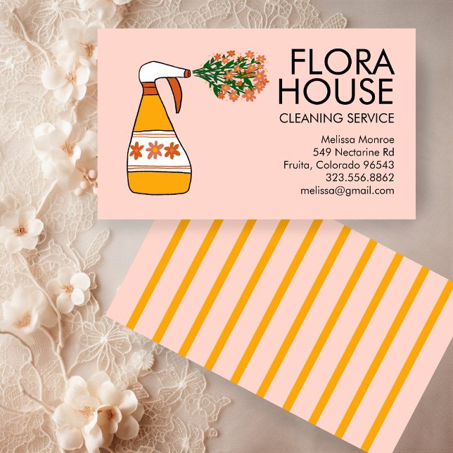 Floral House Reinigungsservice Spray Flasche Retro Visitenkarte (Floral House Cleaning Service Spray Bottle Retro Business Card
)
