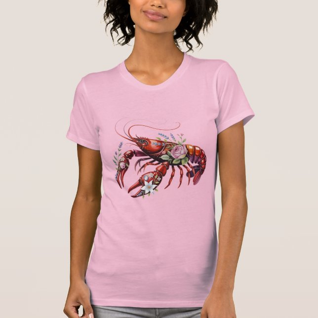Floral Hummer Crawfish Art T-Shirt (Vorderseite)