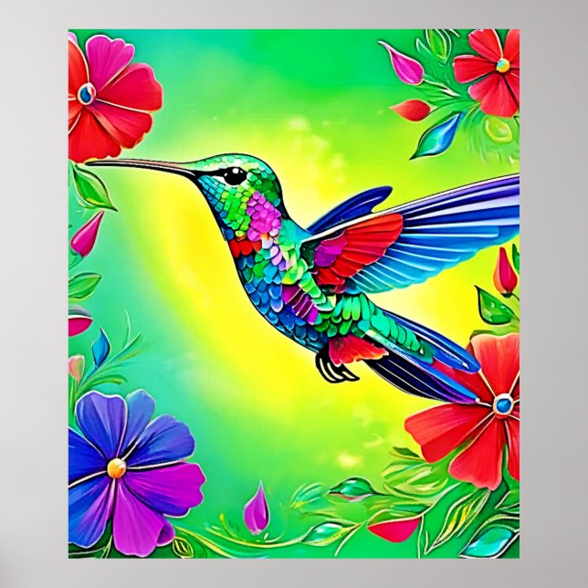 Floral Hummingbird Design Poster (Vorne)