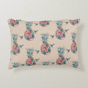 Floral Hummingbird Tropische Ananas Creme Dekokissen