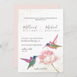 Floral Hummingbirds Pink Gold Wasserfarbenhochzeit Einladung