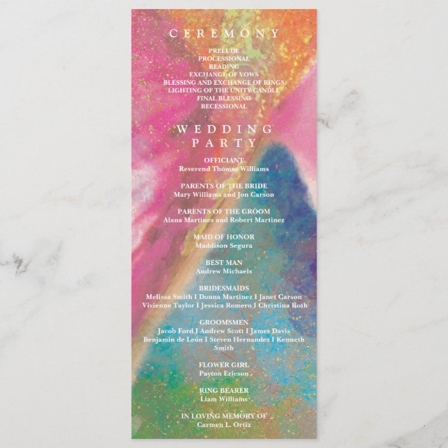 Floral Hummingbirds Rainbow Gold Wedding Program Programm (Rückseite)