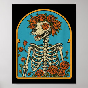 Floral Hund Skelett, dankbares Skelett Funny Hallo Poster