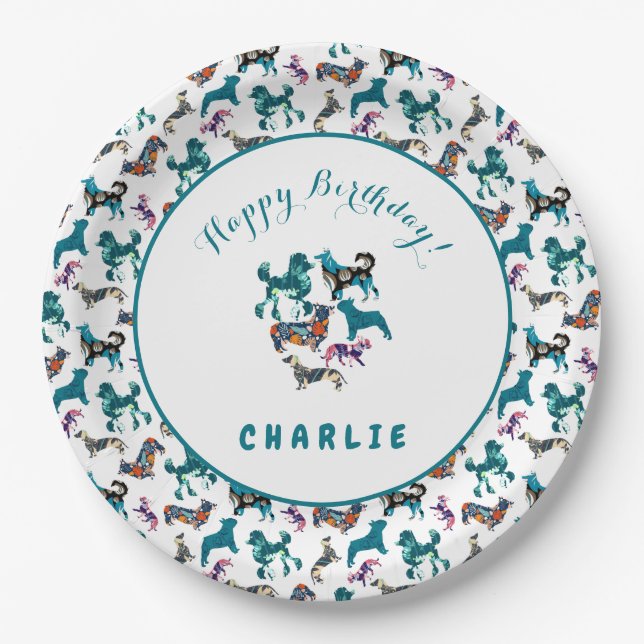 Floral Hunde Pappteller (Vorderseite)