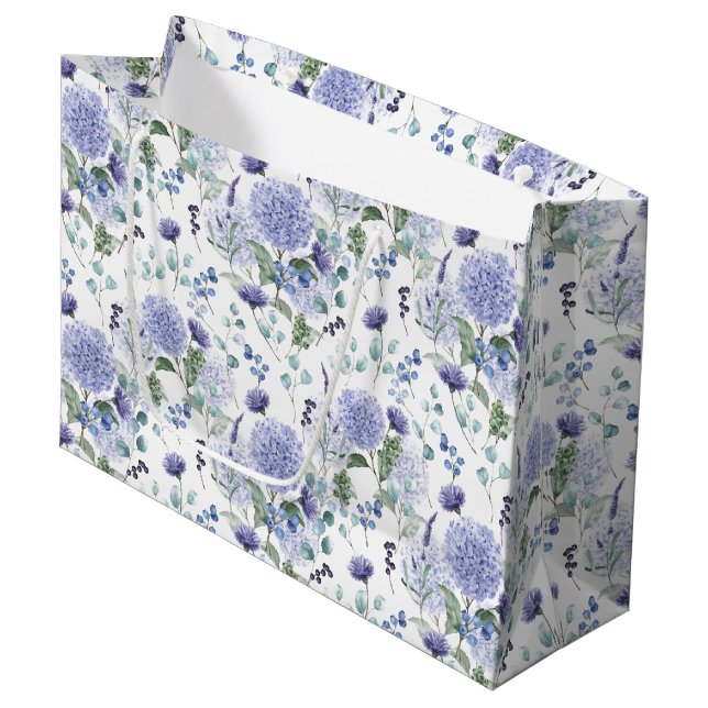 Floral Hydrangea Geschenktasche Große Geschenktüte (Vorderseite Schrägansicht)