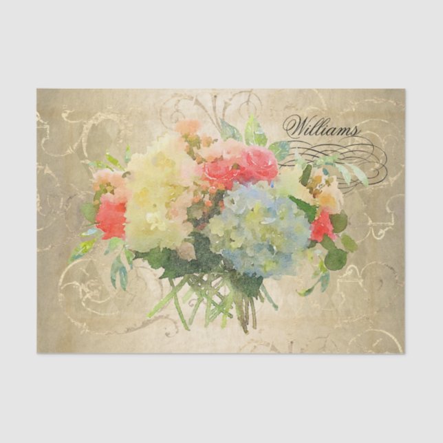 Floral Hydrangea Rose Gold Monogramm Name Seidenpapier (Vorderseite)