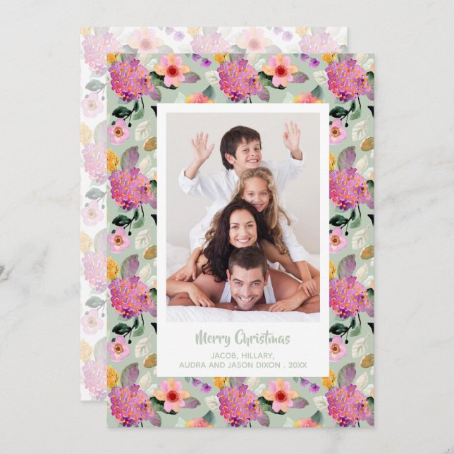 Floral Hydrangeas Weihnachts-Foto Feiertagskarte (Vorne/Hinten)