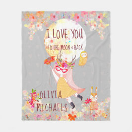 Floral "I Liebe You to moon & back" Wasserfarbe Fleecedecke