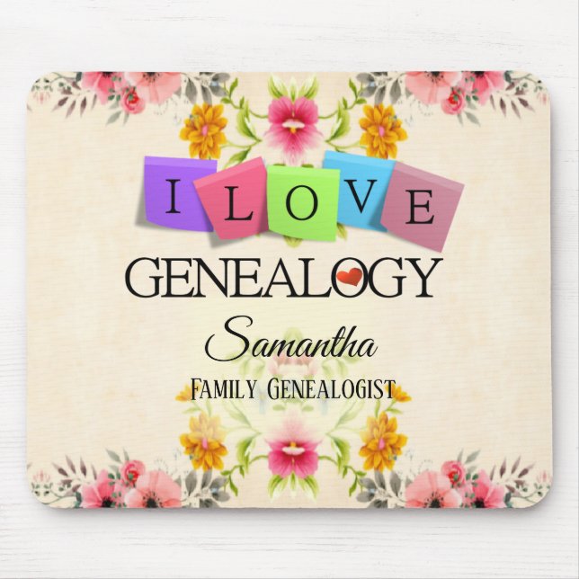 Floral I love Genealogy Mousepad (Vorne)