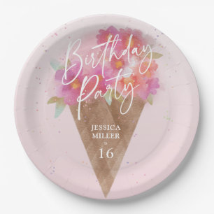 Floral Ice Creme Cone Geburtstagsparty Pappteller