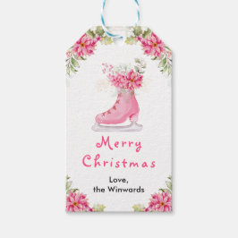 Floral Ice Skate Pink Merry Christmas Geschenkanhänger