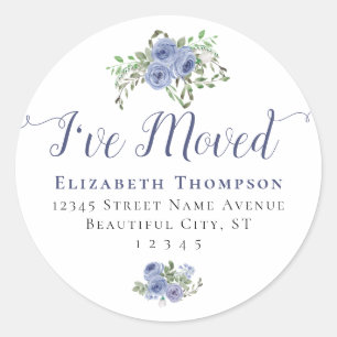 Floral Ich habe neue Adresse Blue Modern Moving Runder Aufkleber