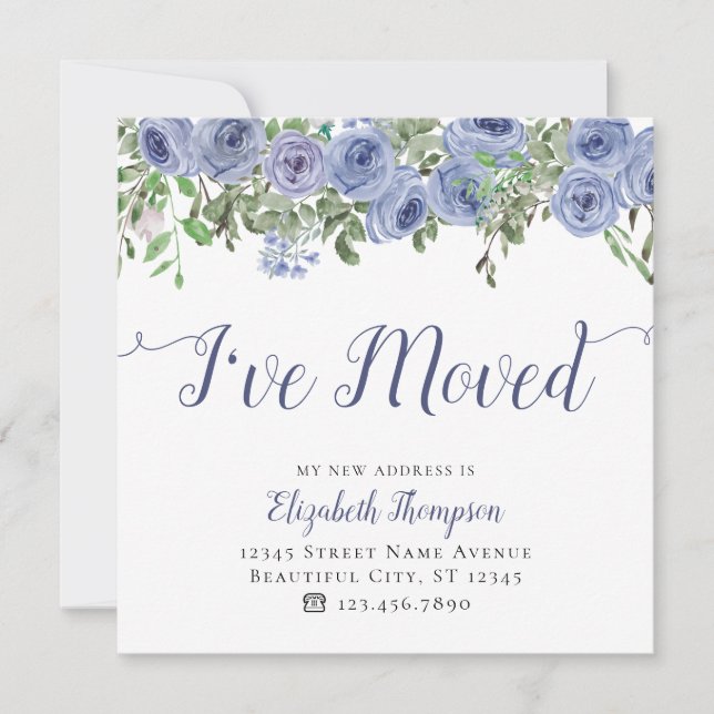 Floral Ich habe neue Adresse Blue Rustic Moving ve Ankündigung (Vorderseite)